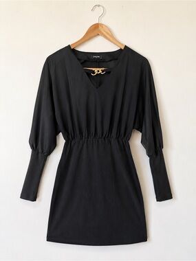 CHICME Women Black Bodycon Midi Dress Size S Long Sleeve Gold Detail Stretch